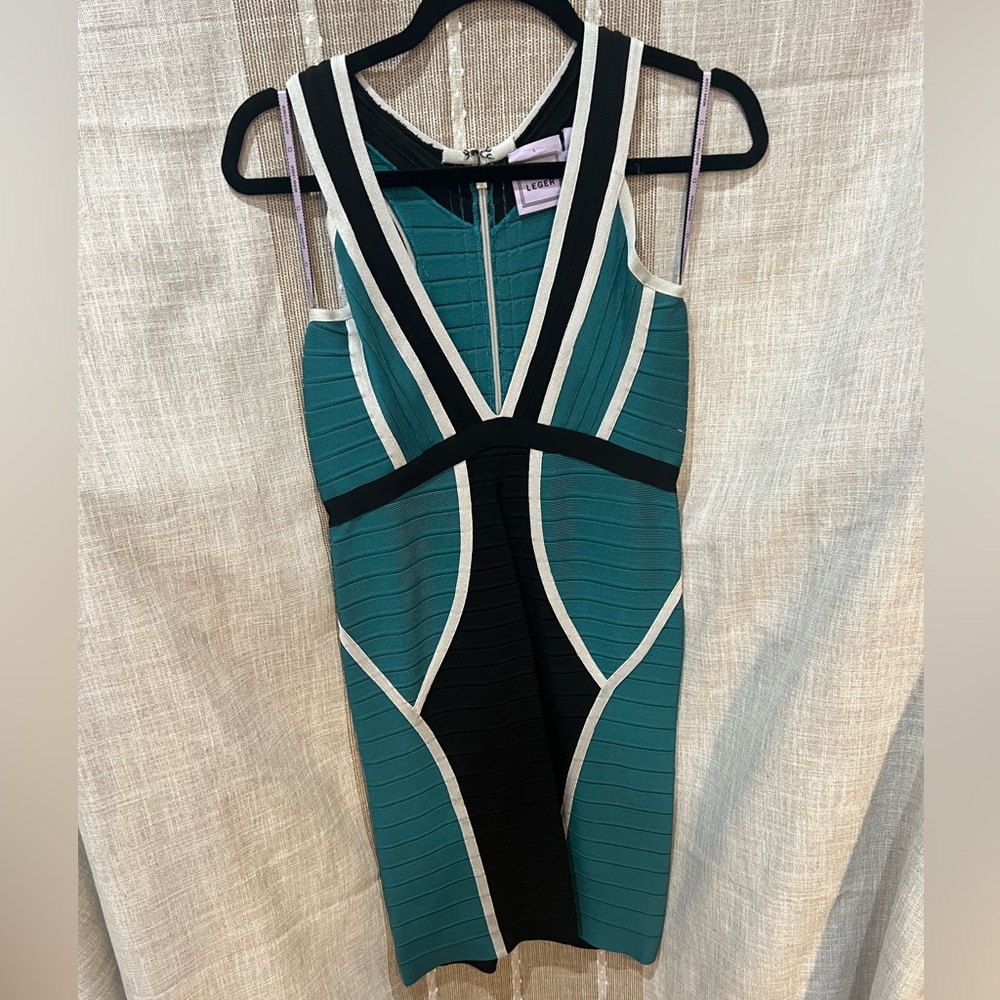 Herve Leger Green, Grey, and Black Knit Dress
